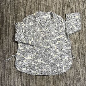 Rachel Zoe‎ Women's Size 1X Plus 100% Linen Black Cream Mushroom Pattern Blouse